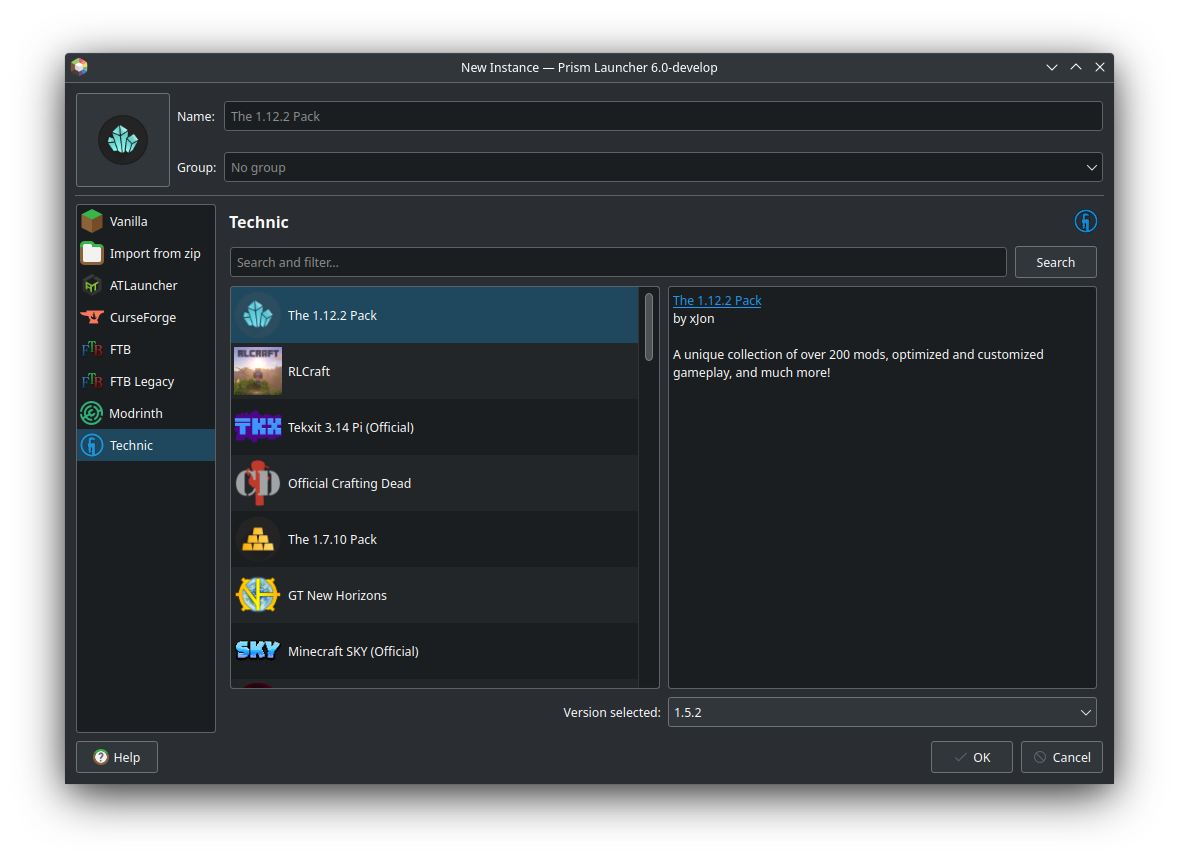 Technic tab under PrismLauncher New Instances